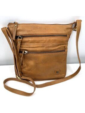 Wise Owl Cognac Light Brown Soft Luxurious Leather Crossbody Purse Bag Handbag